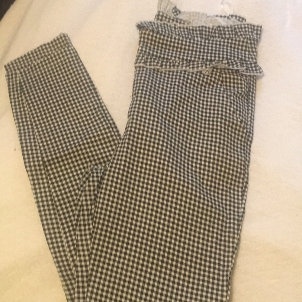 Gingham Ruffle High-waisted Pants
